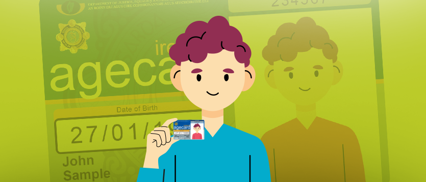 cartoon showing a person holding their garda age card
